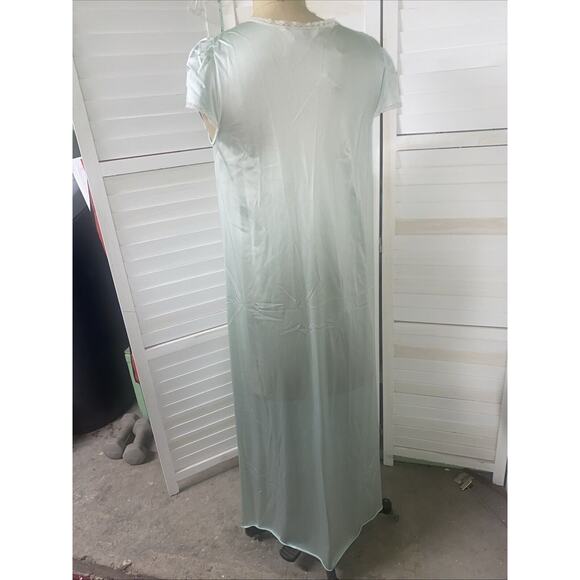 Vintage 2 Piece Vanity Fair Nightgown Peignoir Robe Set Nylon Mint Green Small - Picture 12 of 13